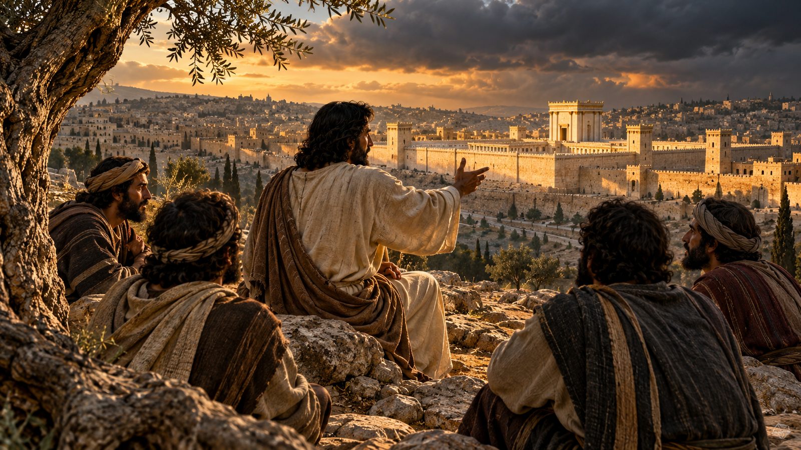 Jesus Warns His Disciples on the Mount of Olives Artistic depiction: Jesus Warns His Disciples on the Mount of Olives